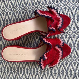 Loeffler Randall Suede Ruffel Embellishment Mules